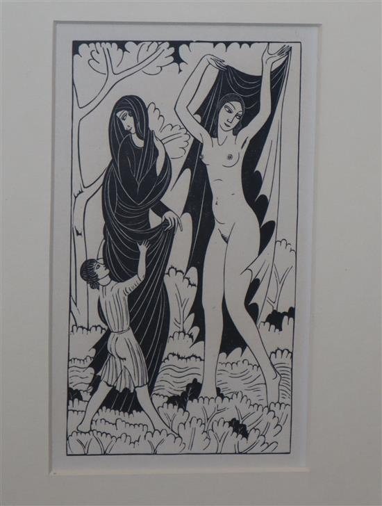 Eric Gill (1882-1940), Nature and Nakedness (The Artist and the Mirror), 1930, wood engraving, 13.5 x 7.5cm